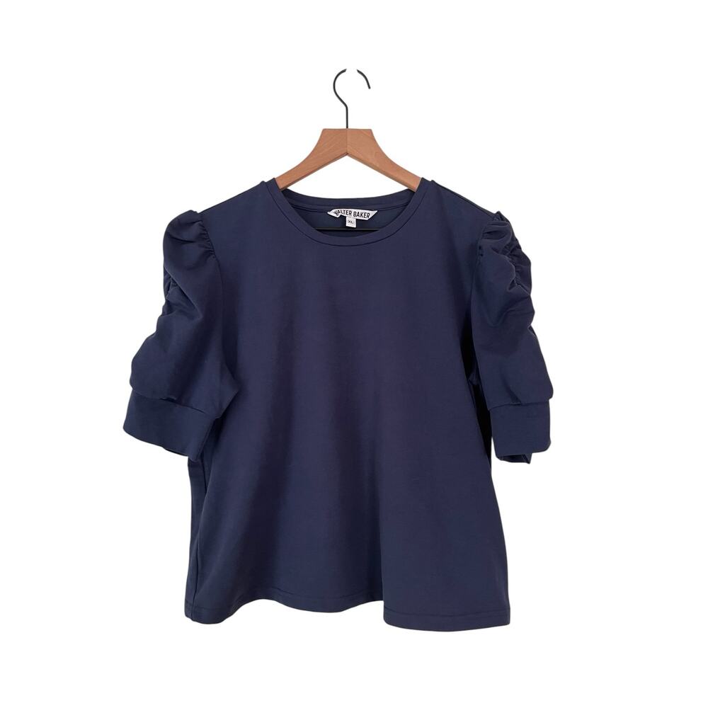 Walter Baker Skippy Tee Navy Blue Short Sleeve with Shirring Detail Size XL